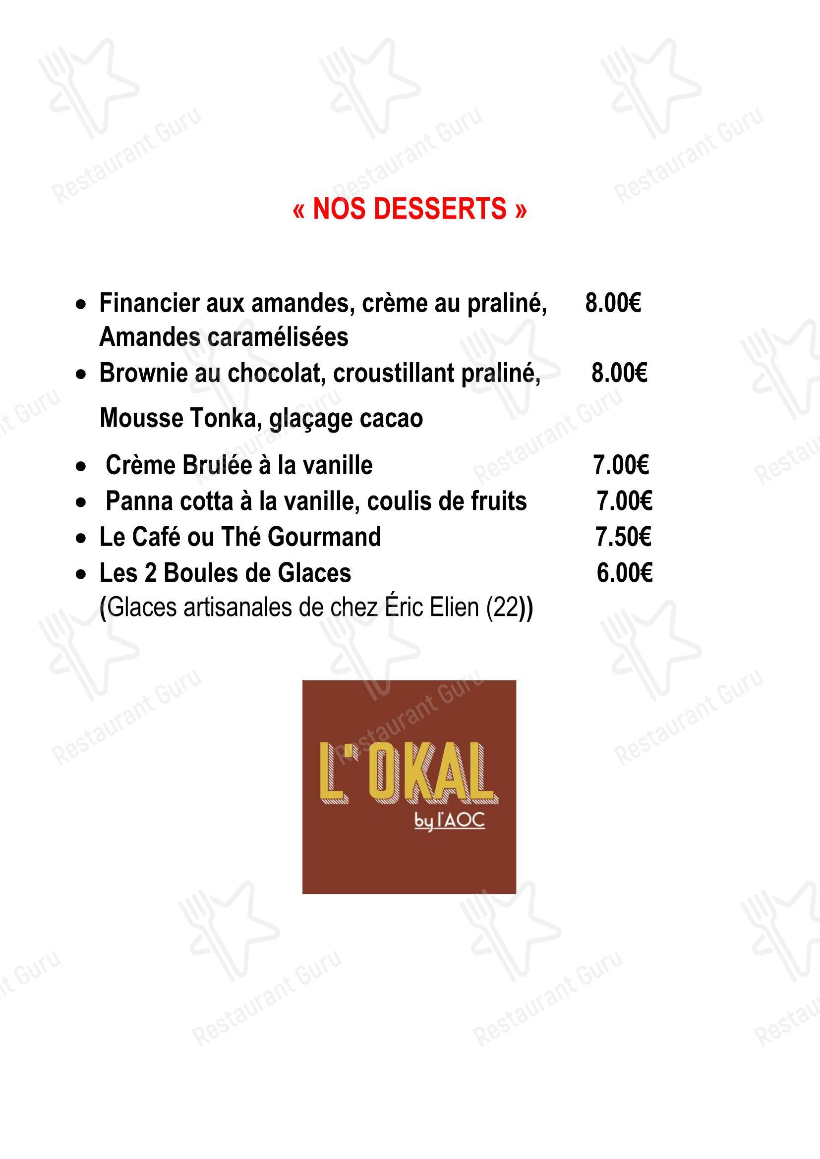 Меню ресторана L'OKAL в Ренне