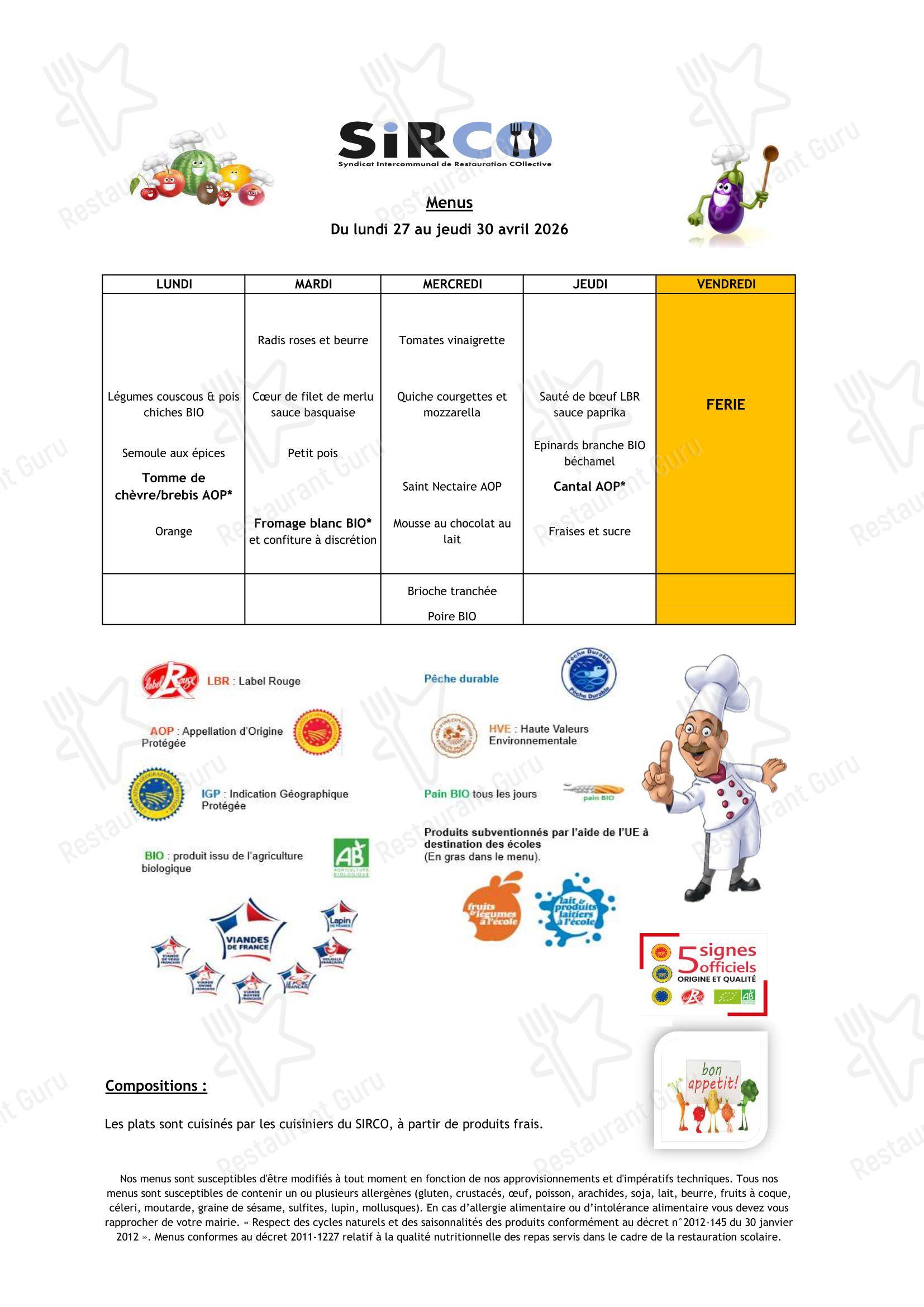 Group Booking Menu ресторана L'Unisson