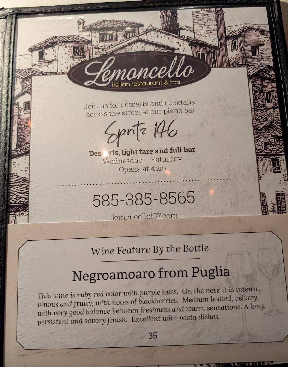 Lemoncello Italian Restaurant & Bar меню