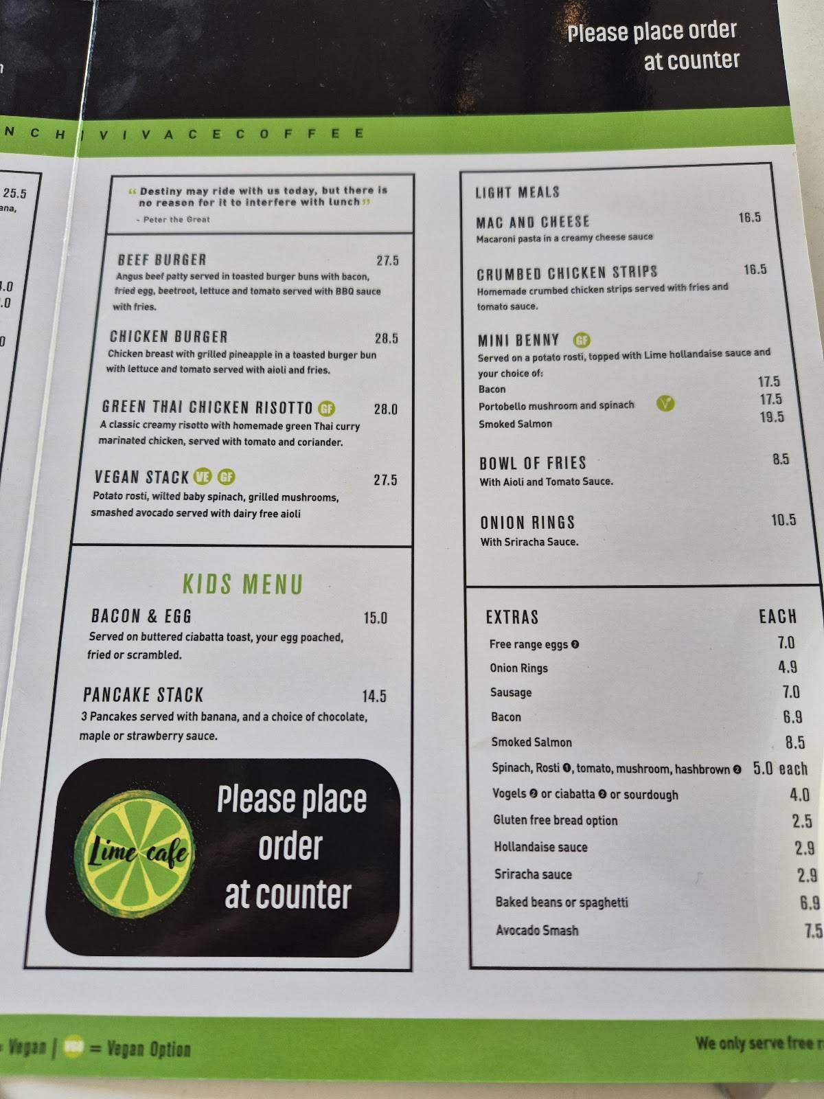 Lime Cafe меню
