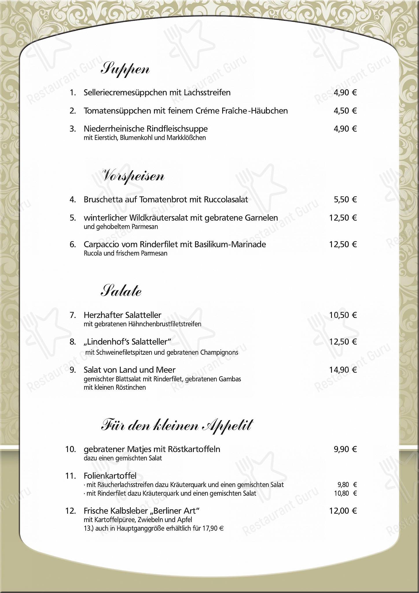 Меню ресторана Lindenhof - Dinner Menu