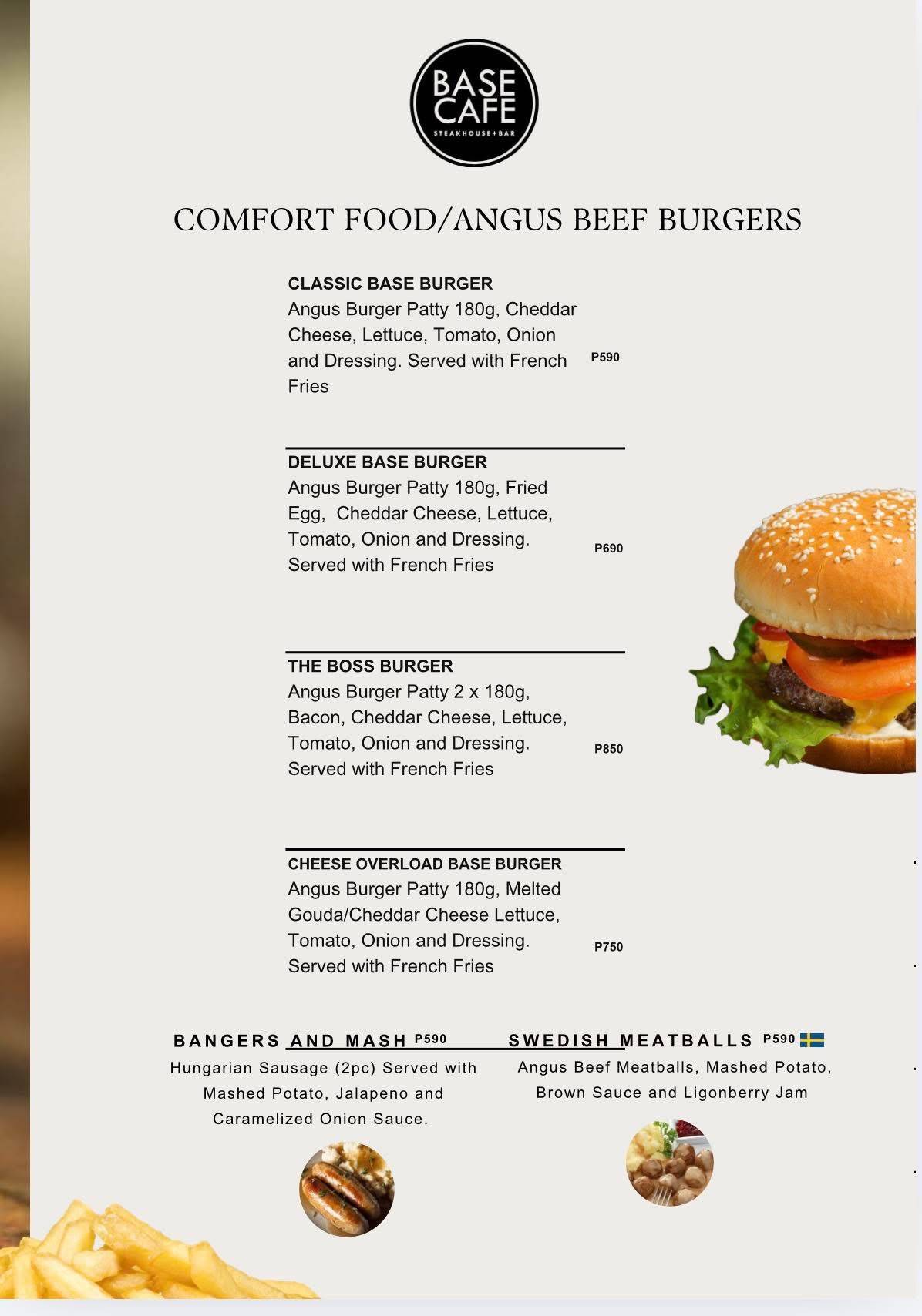 Base Cafe Steakhouse + Bar меню