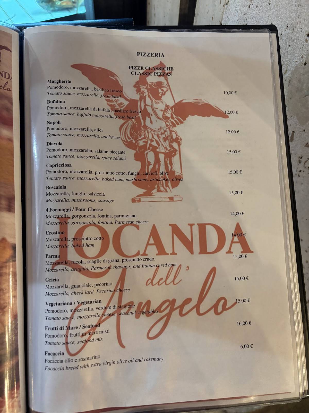 Locanda dell'Angelo Ristorante Pizzeria Braceria меню