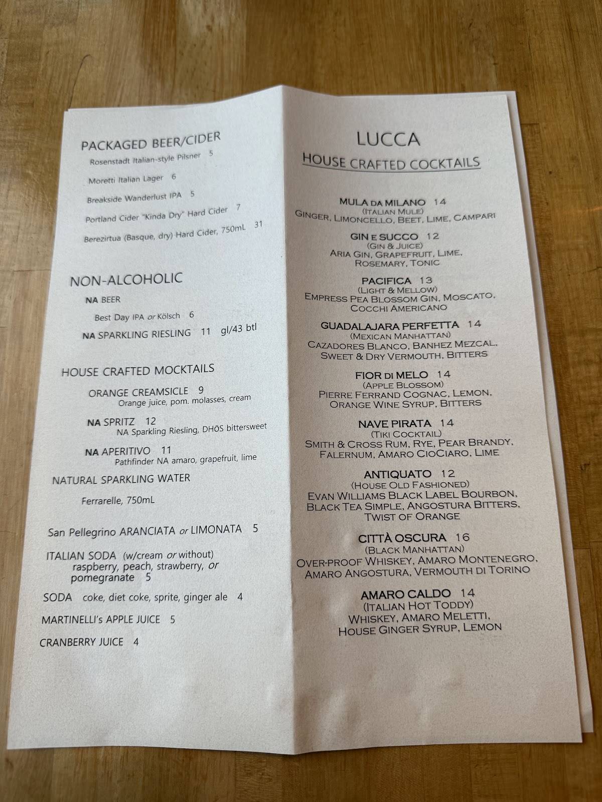 Lucca меню
