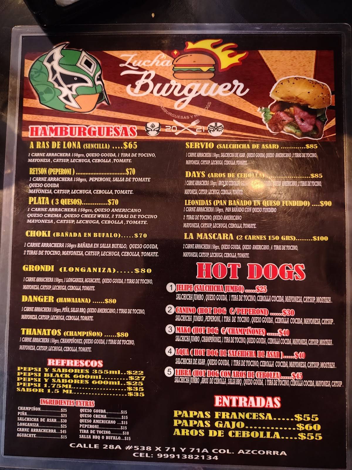 Lucha Burger меню