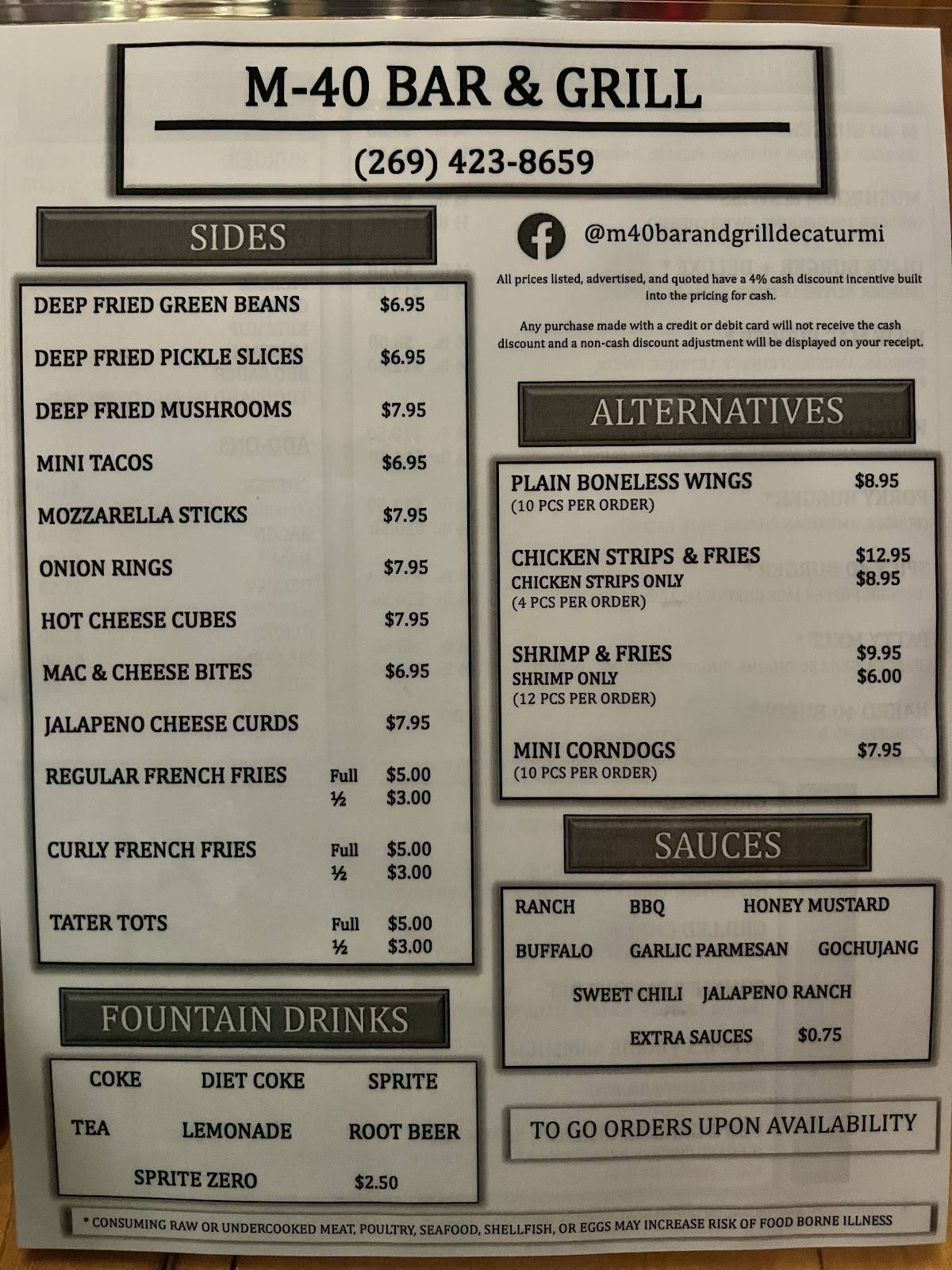 M 40 Bar & Grill меню