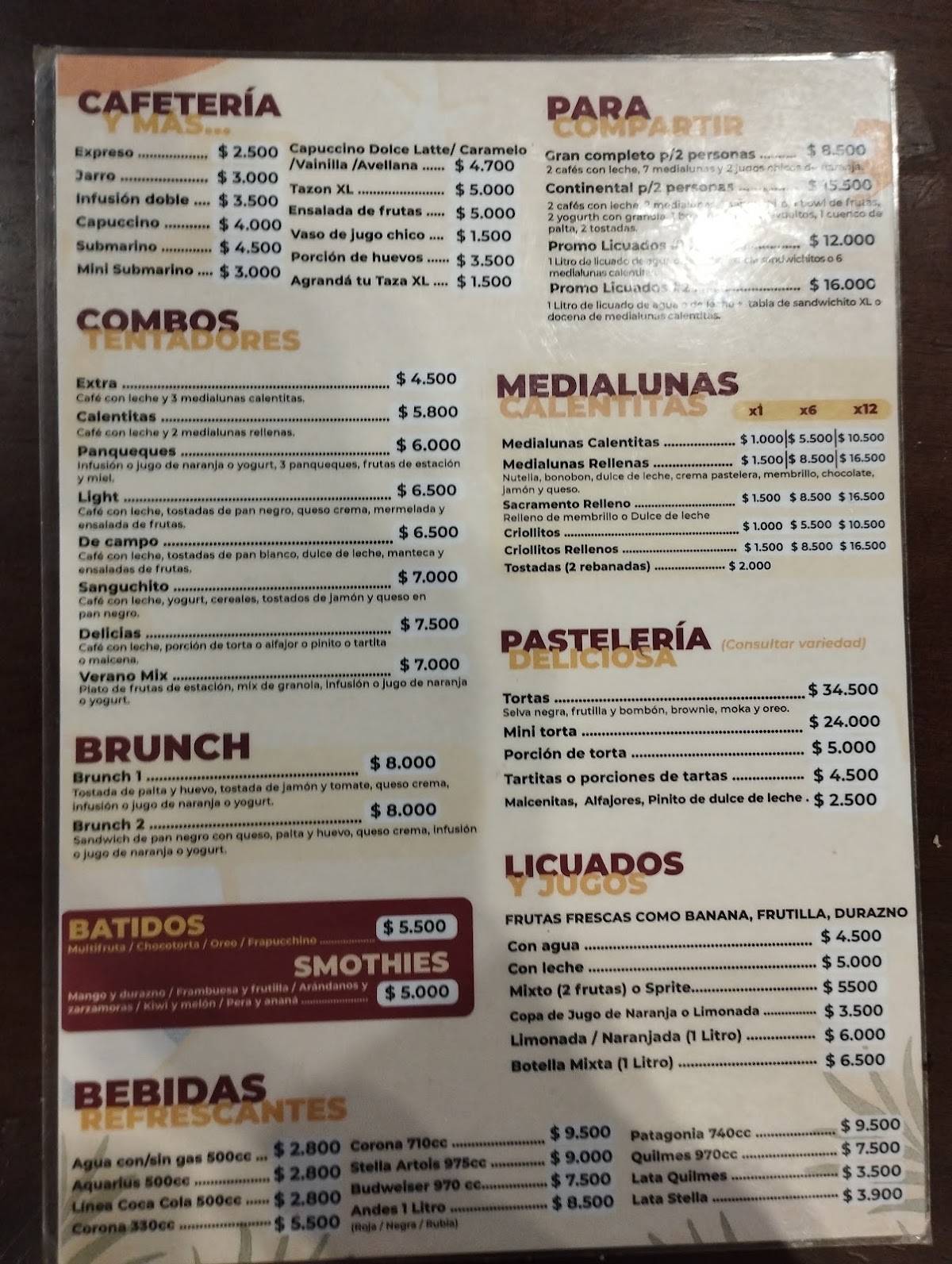 ML Calentitas меню