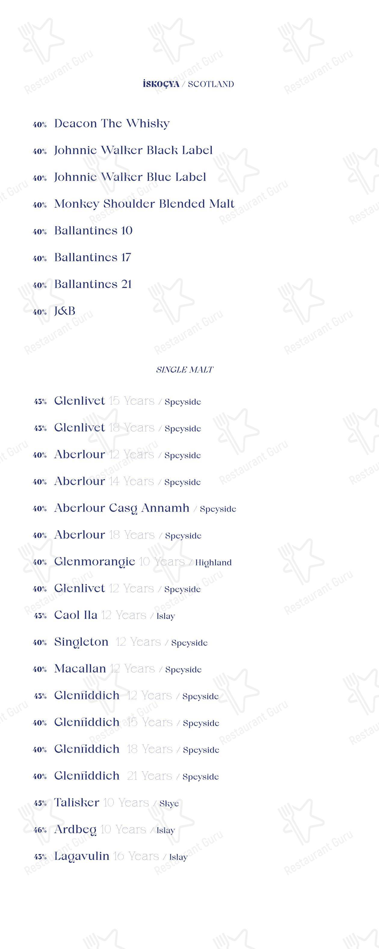 Dinner Menu ресторана Madera İstanbul