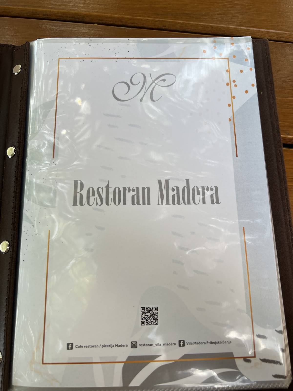 Madera меню