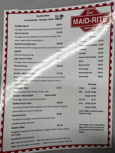 Maid-Rite меню