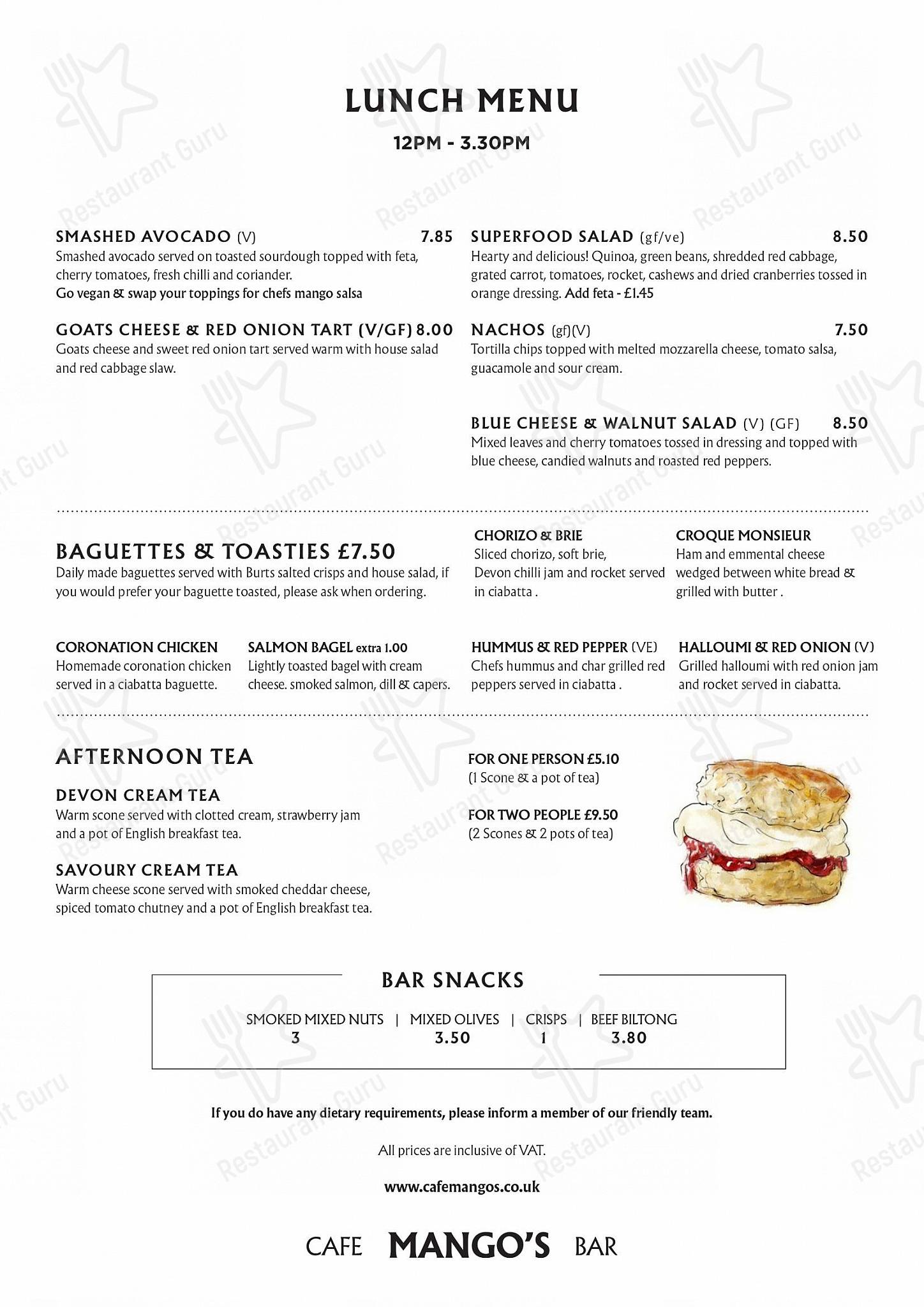 Wine Menu кафе Mango’s Cafe в Эксетере