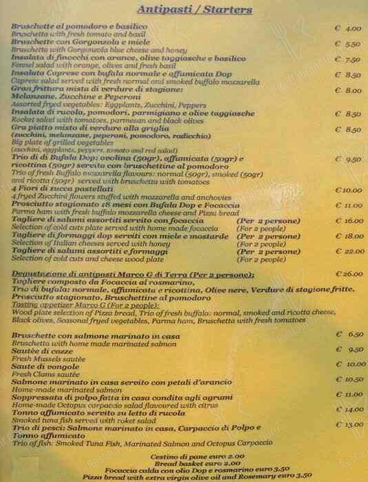 Restaurant Marco меню