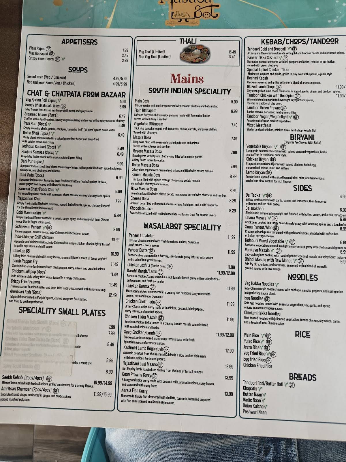 MasalaBot меню