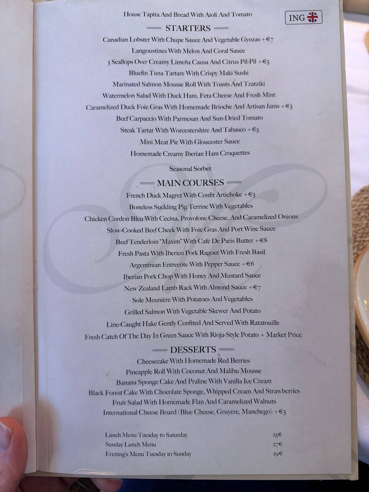 Maxim Restaurante меню