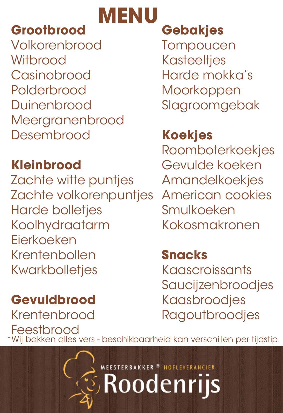 Meesterbakker Remmerswaal Roodenrijs Irenelaan Bakker Rijswijk меню