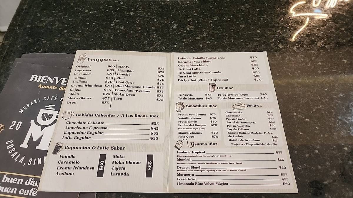 Meraki café y postres меню