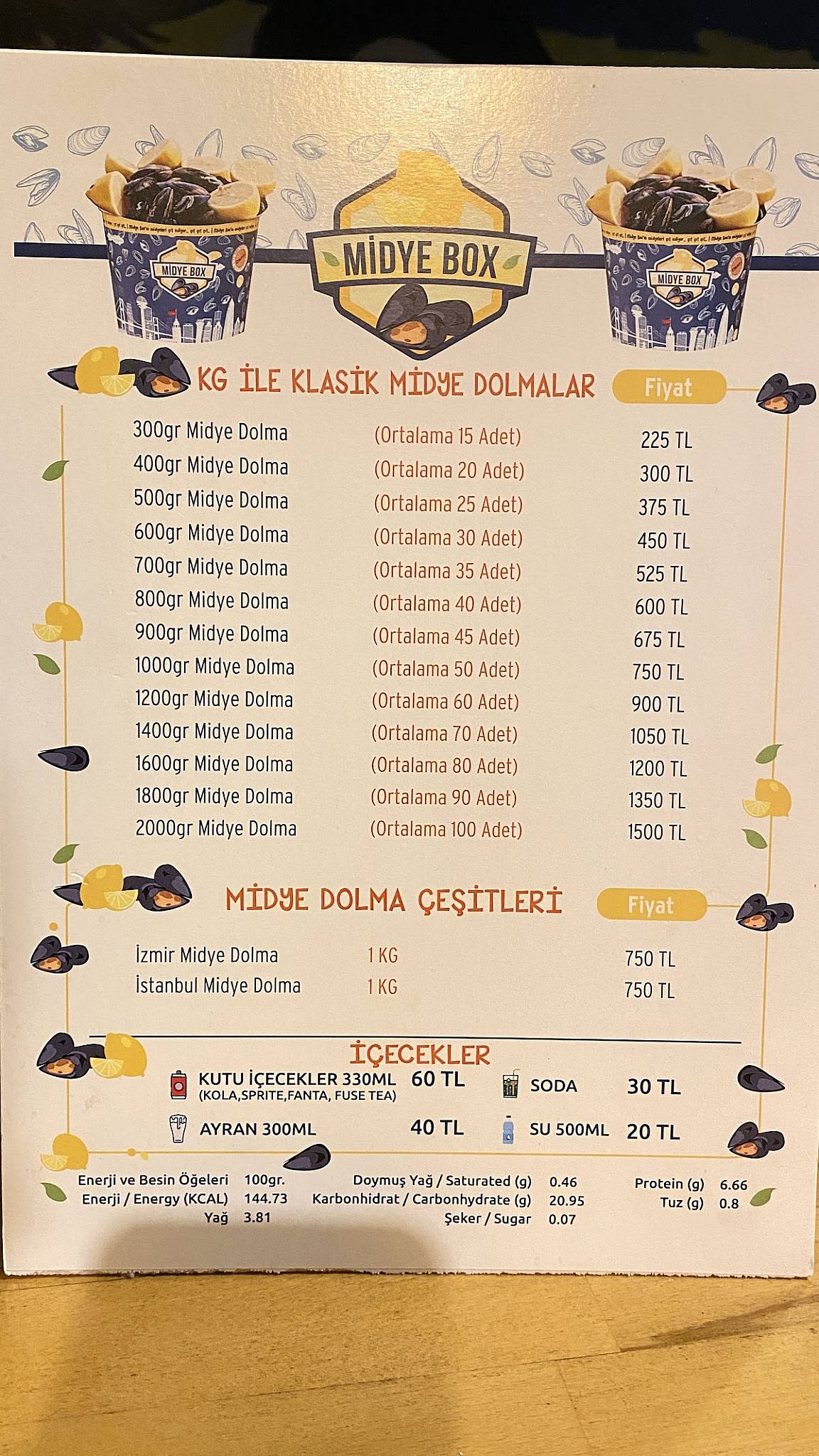 Midye Box меню