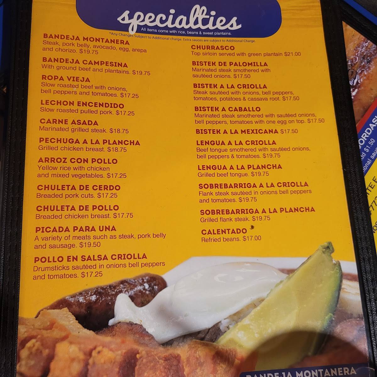 Mono's Colombian Restaurant меню