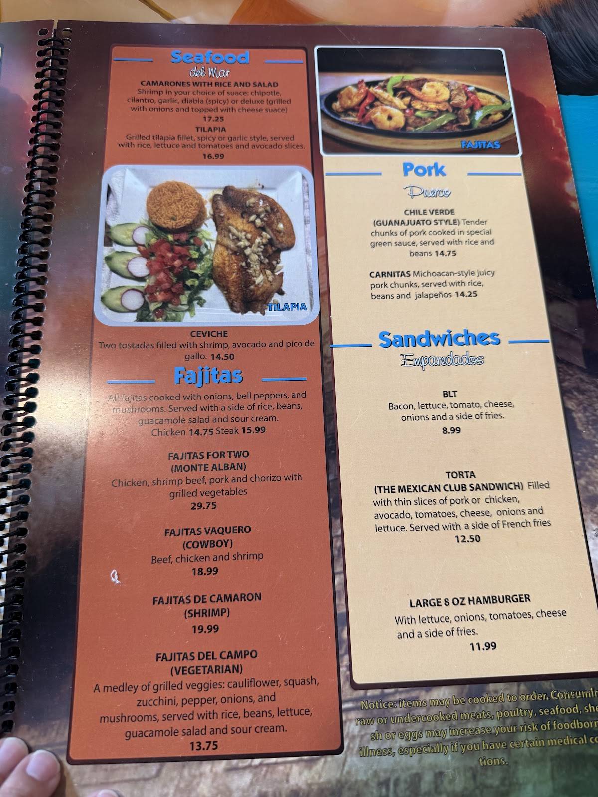 Monte Alban Mexican Restaurant меню