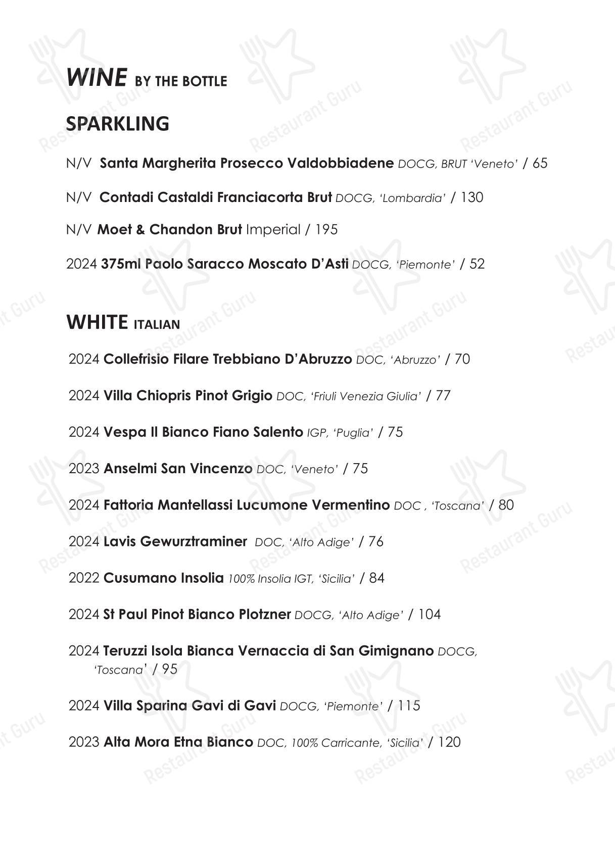 Меню кафе Moretti Italian Restaurant Leichhardt - Меню напитков