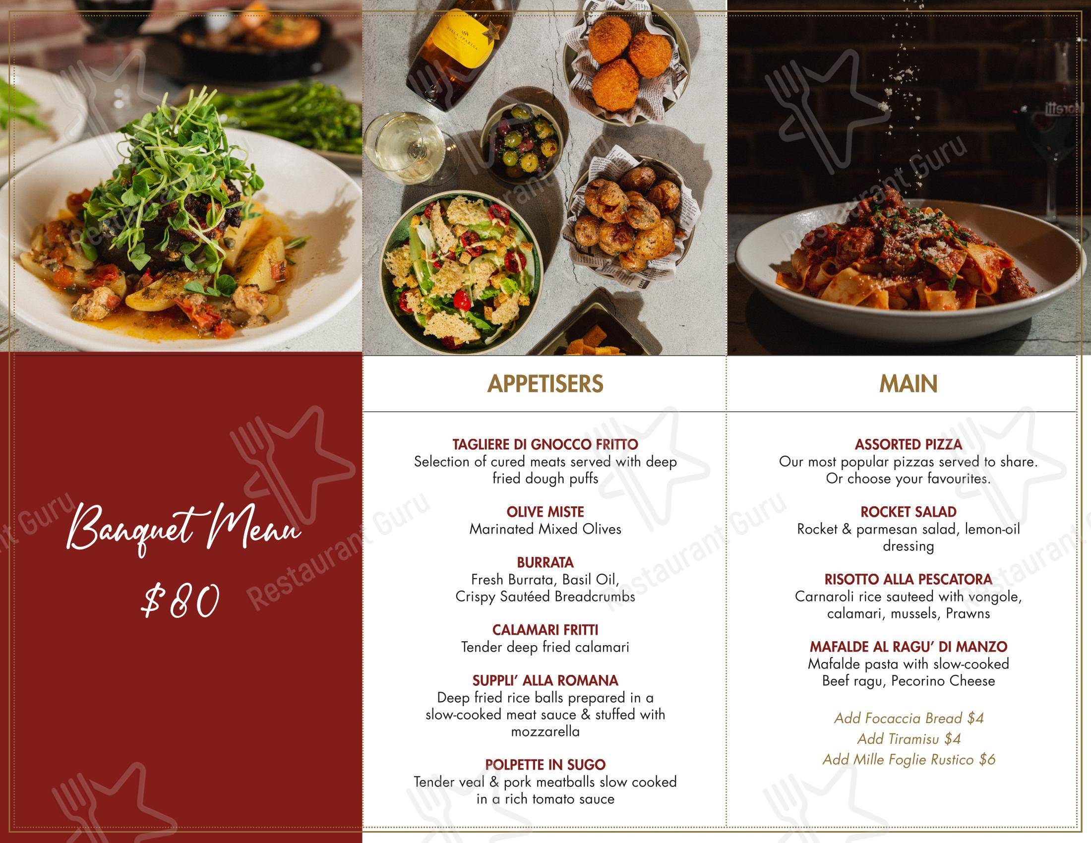 Меню кафе Moretti Italian Restaurant Leichhardt в Лейхгардте