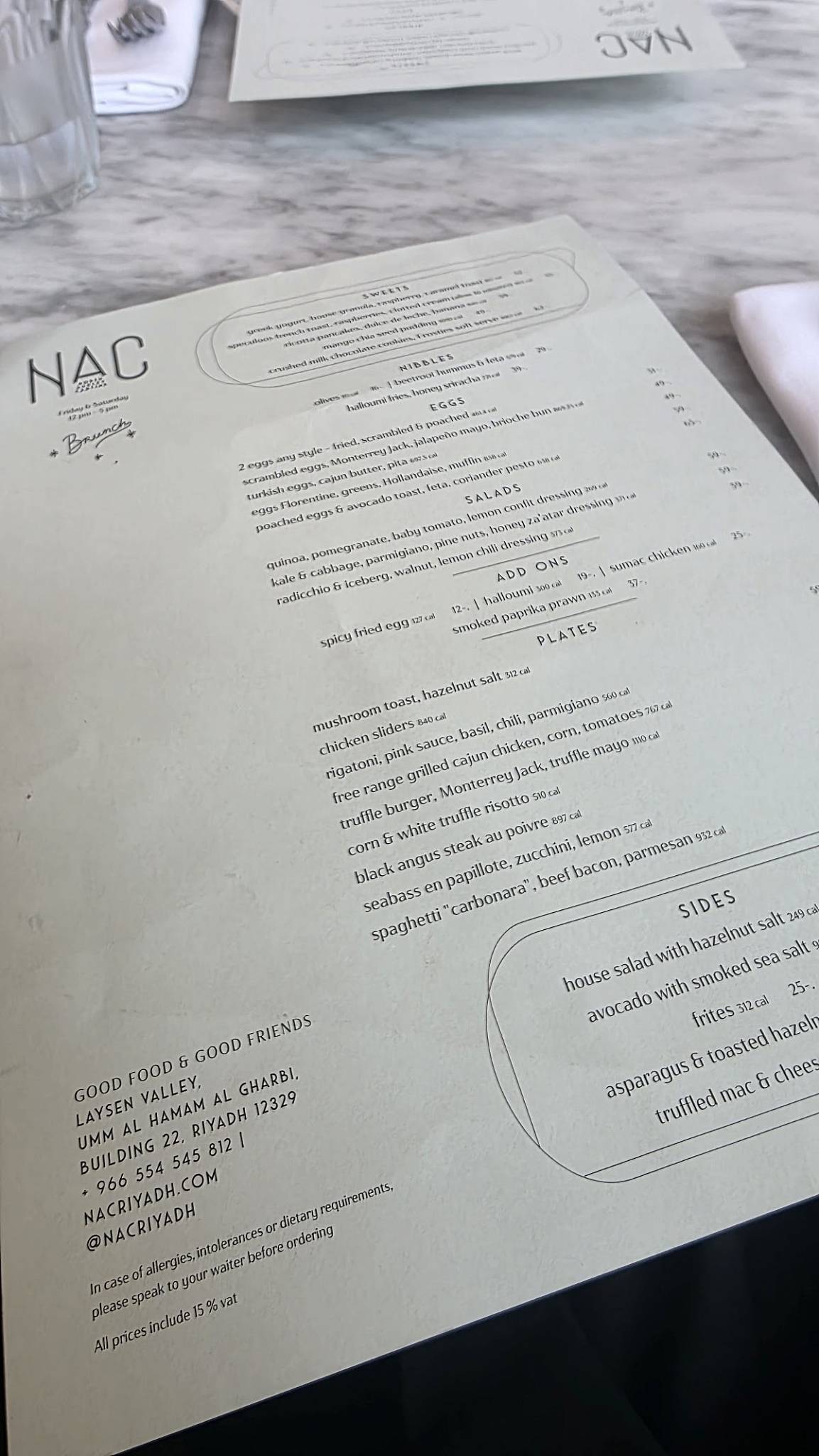 NAC Riyadh меню