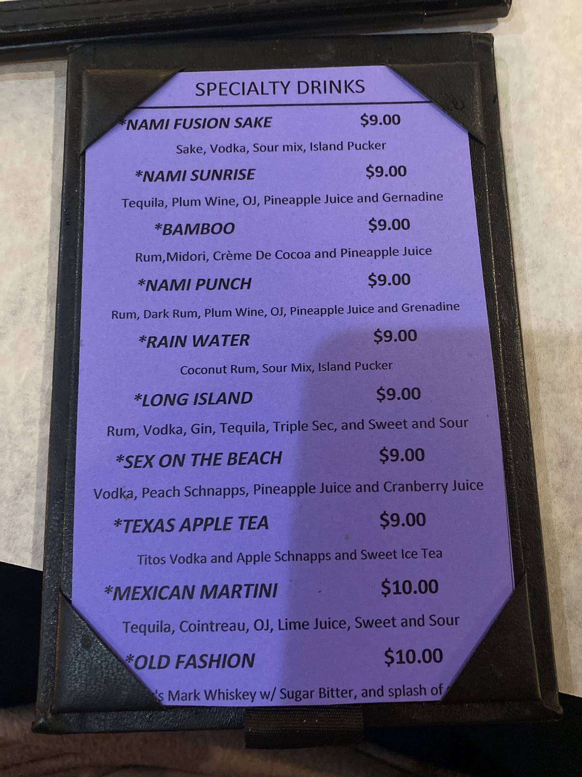 Nami Japanese Steak and Sushi Temple меню