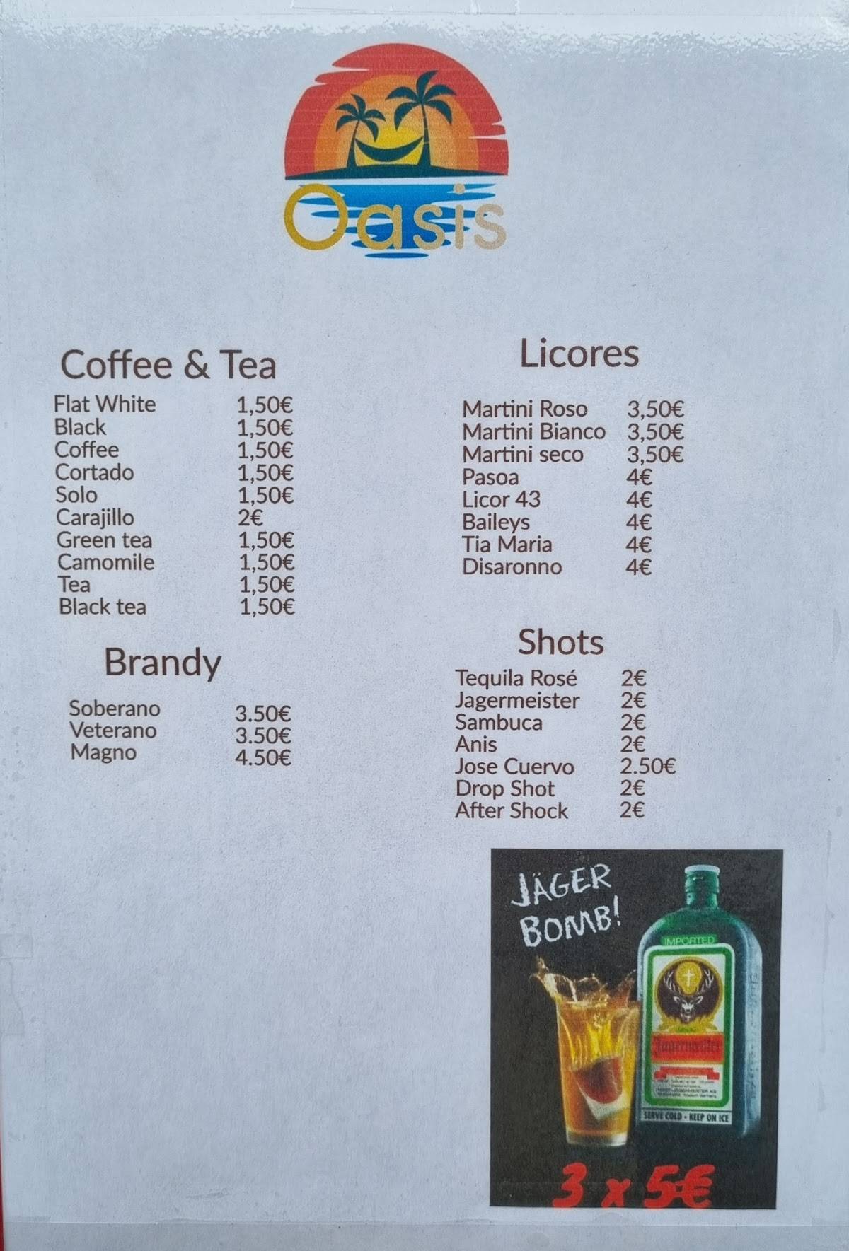 Oasis Bar. меню