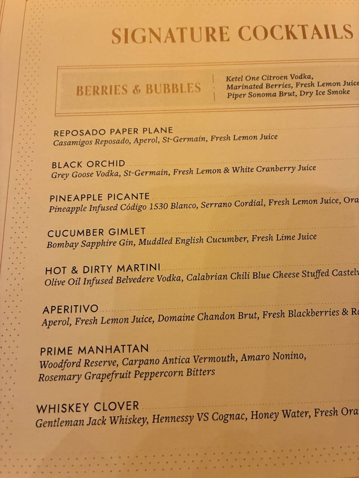 Ocean Prime меню