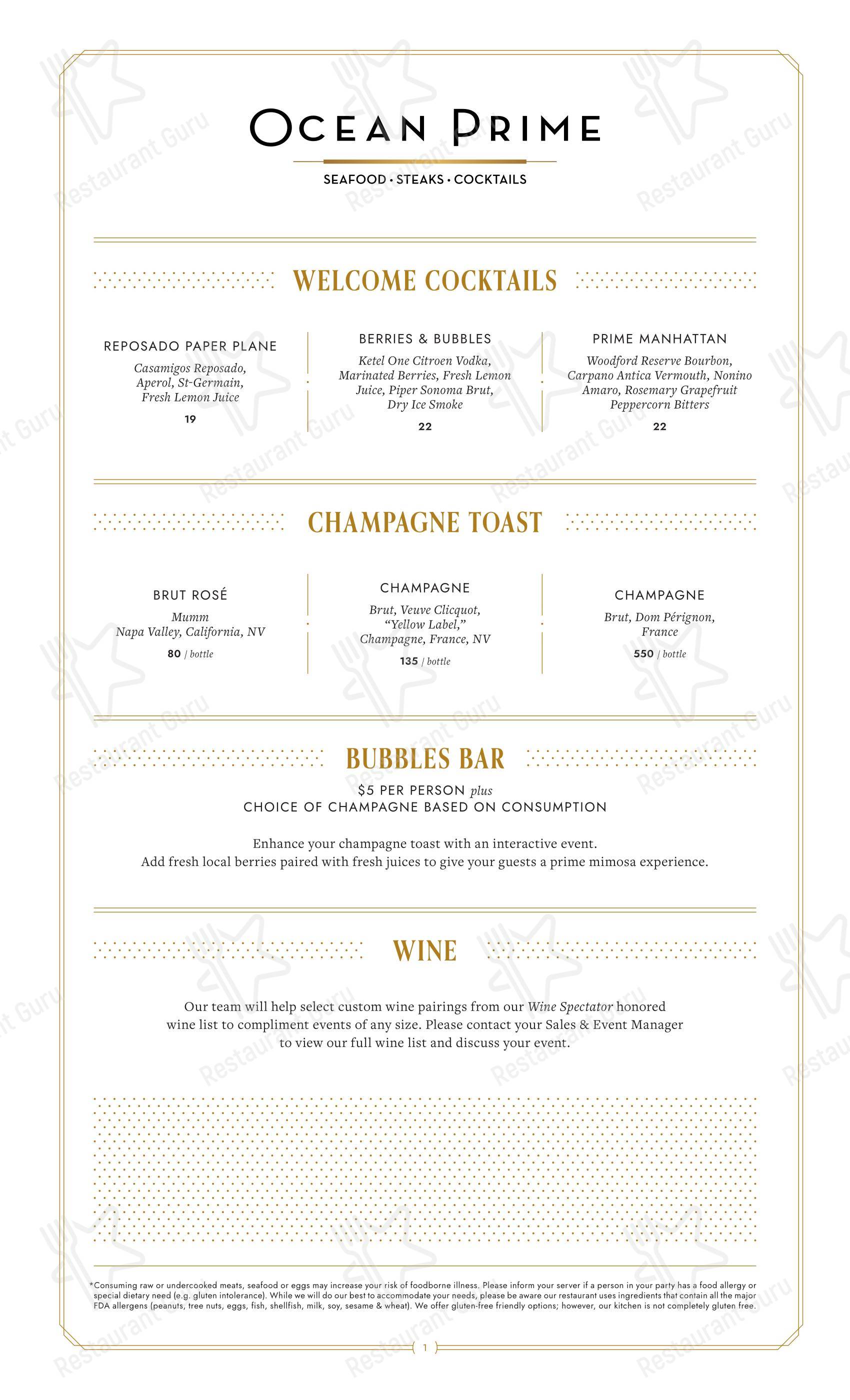 Lunch Menu паба и бара Ocean Prime