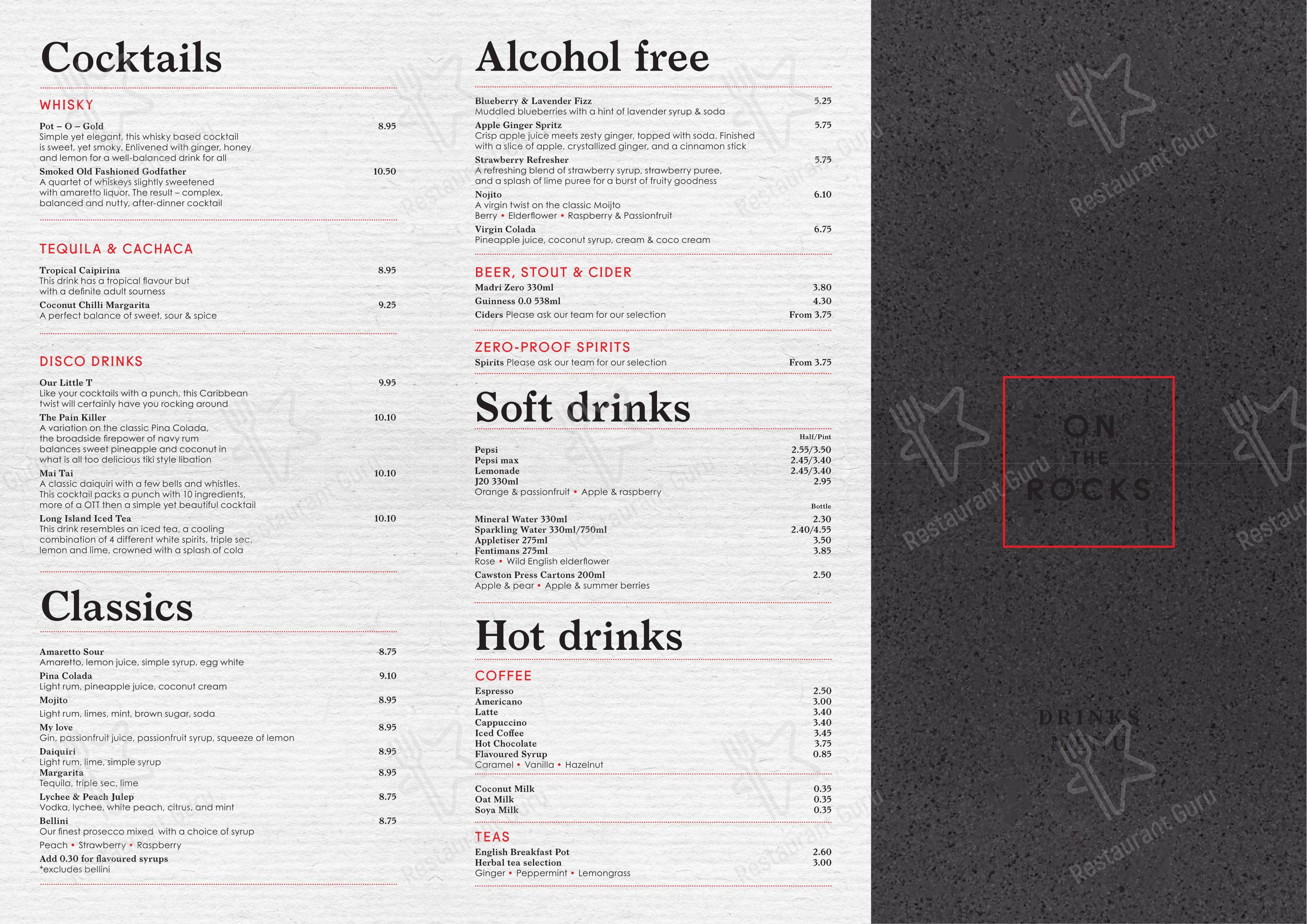 Lunch Menu ресторана On the Rocks