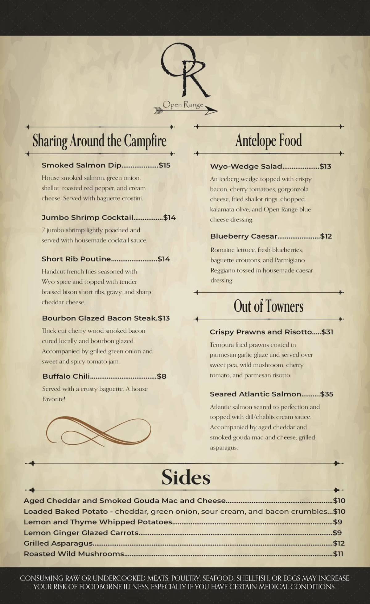 Open Range Bar and Grill меню