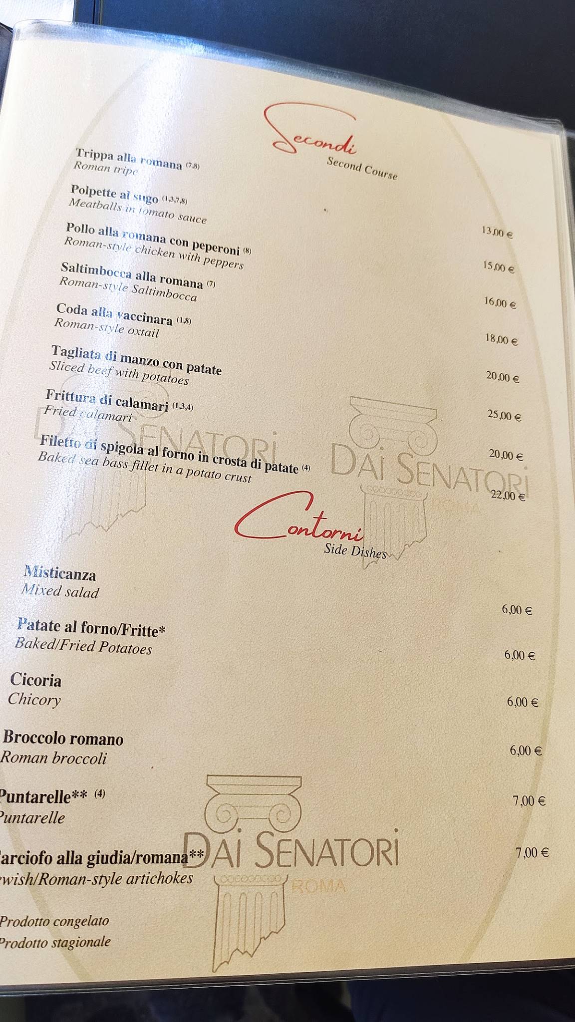 Osteria Dai Senatori меню