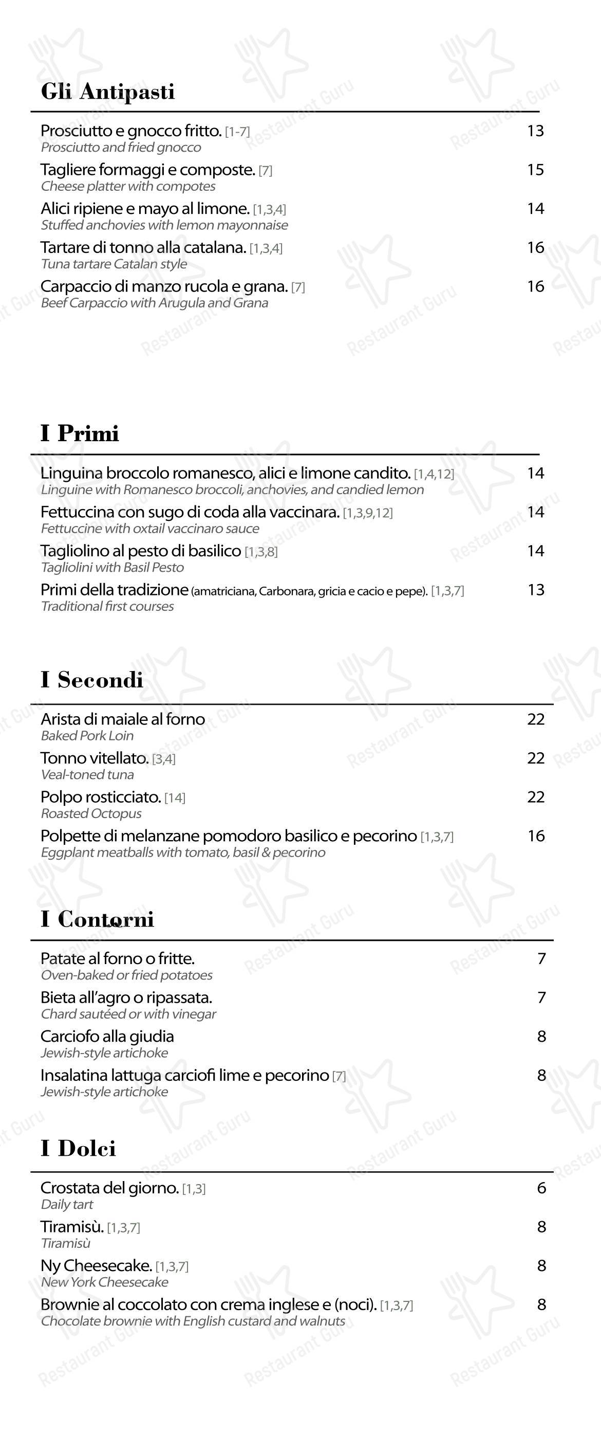 Меню напитков ресторана Osteria Garbatella в Риме