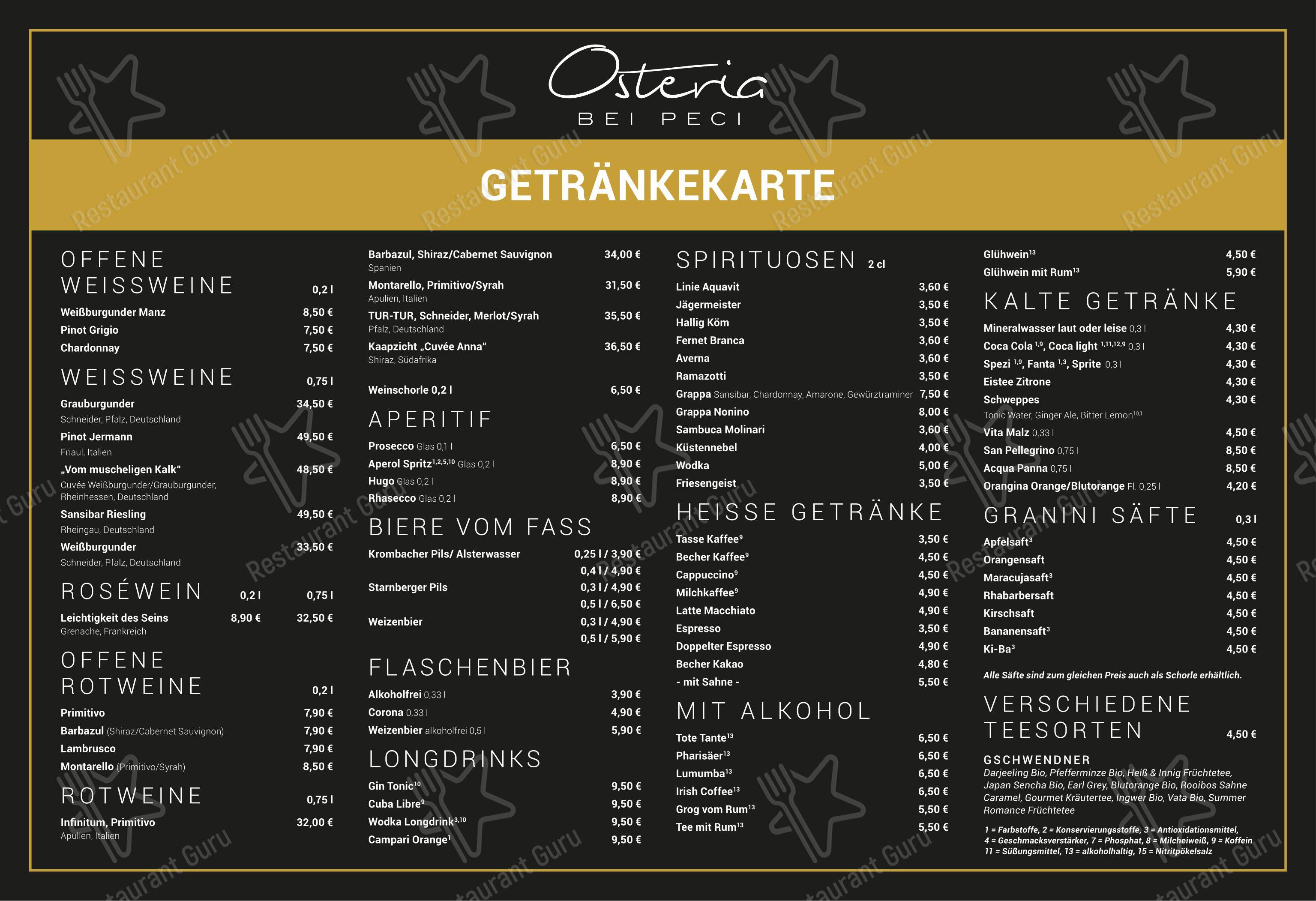 Меню ресторана Osteria bei Peci - Меню