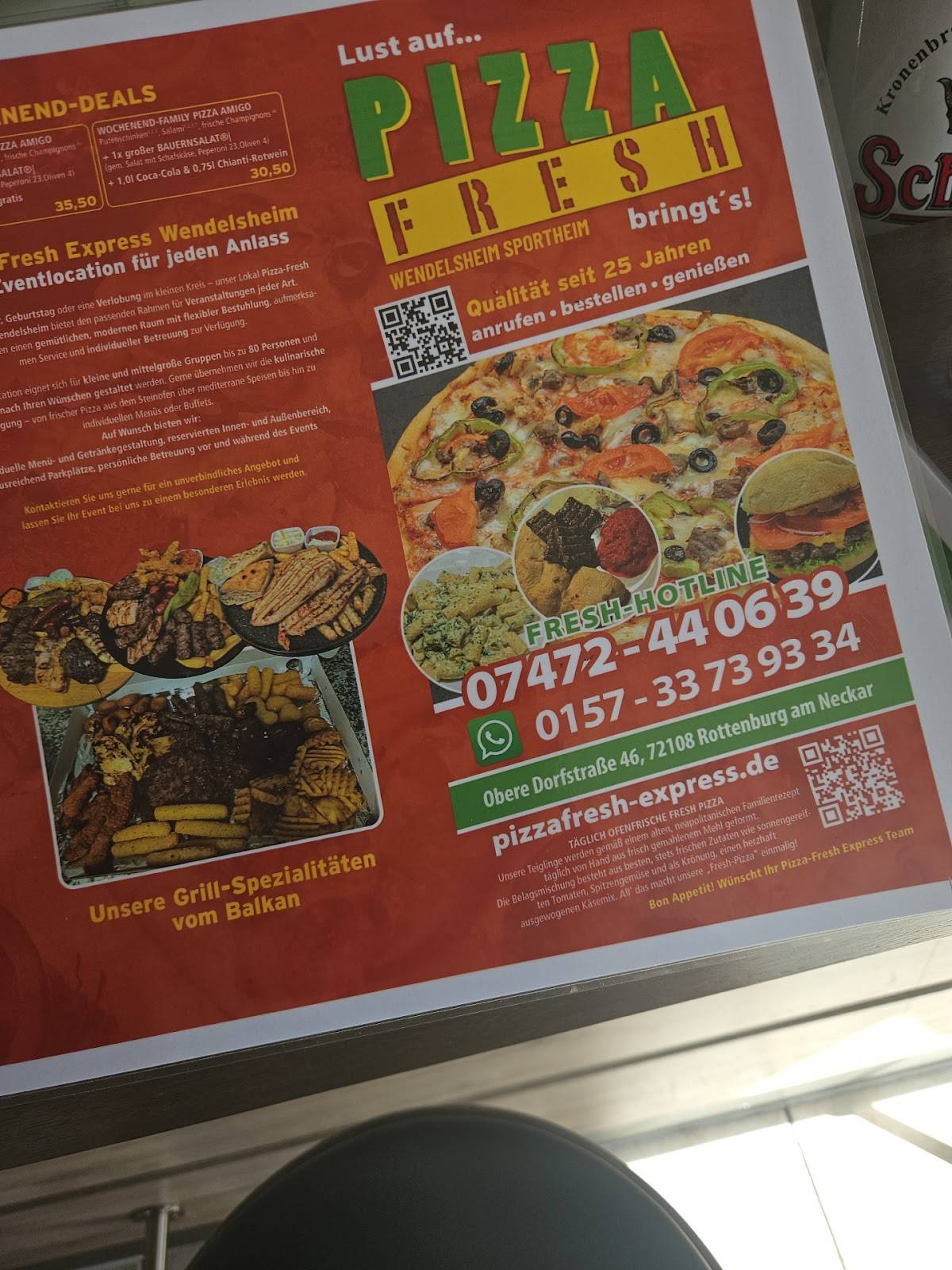 PIZZA FRESH Rottenburg -Wendelsheim меню