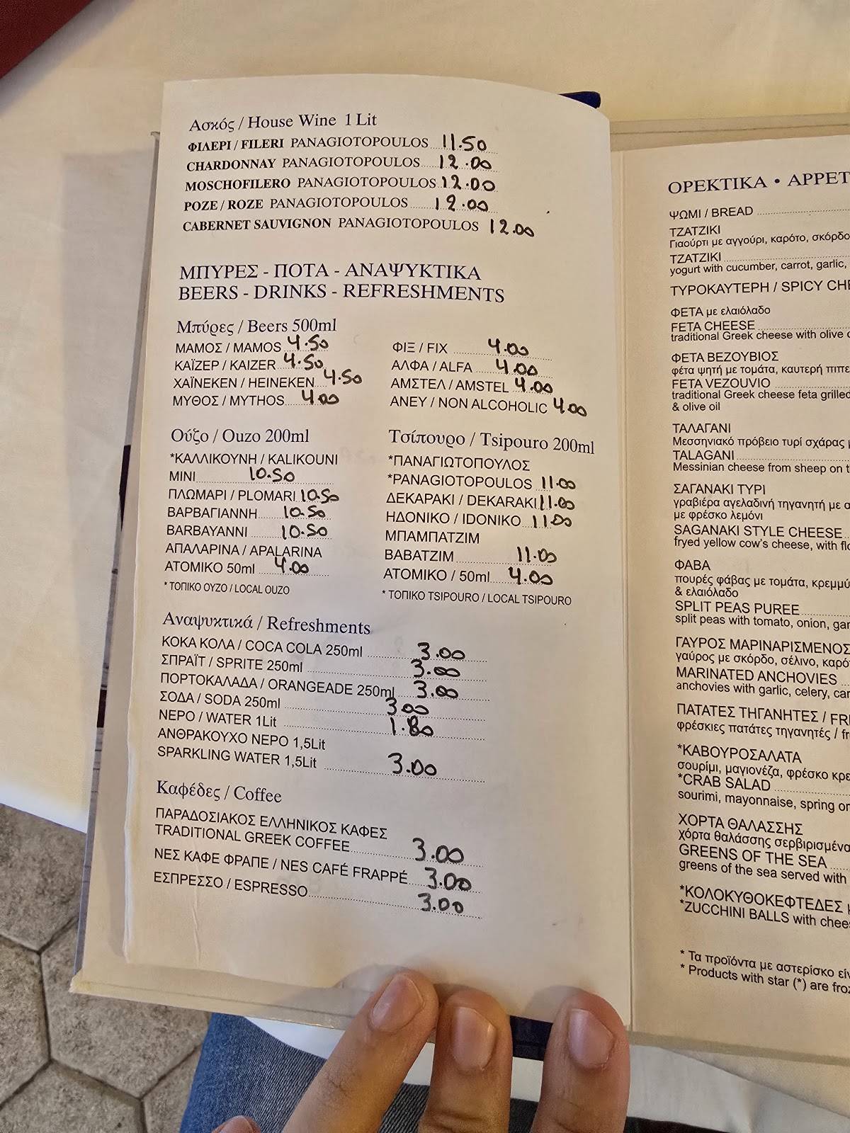 Ψαροταβέρνα Αργύρης меню