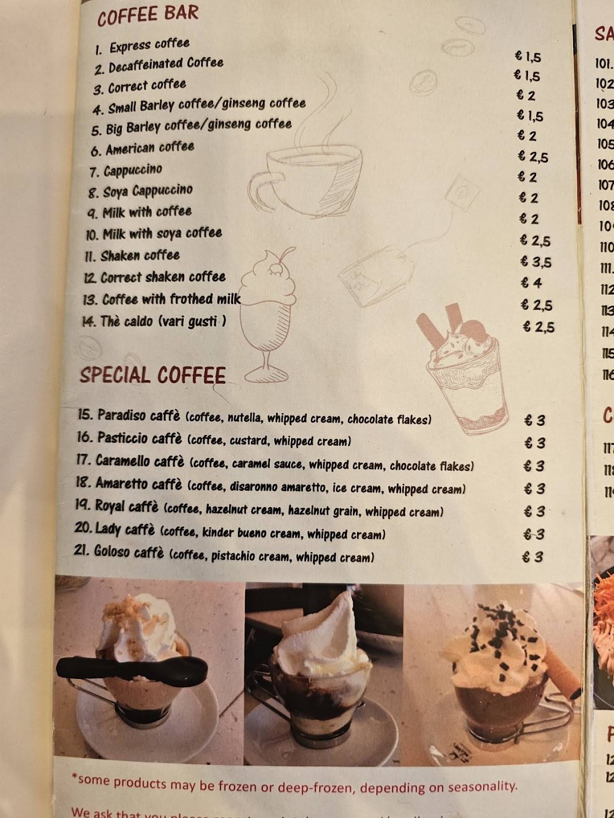 Paradiso Caffè меню