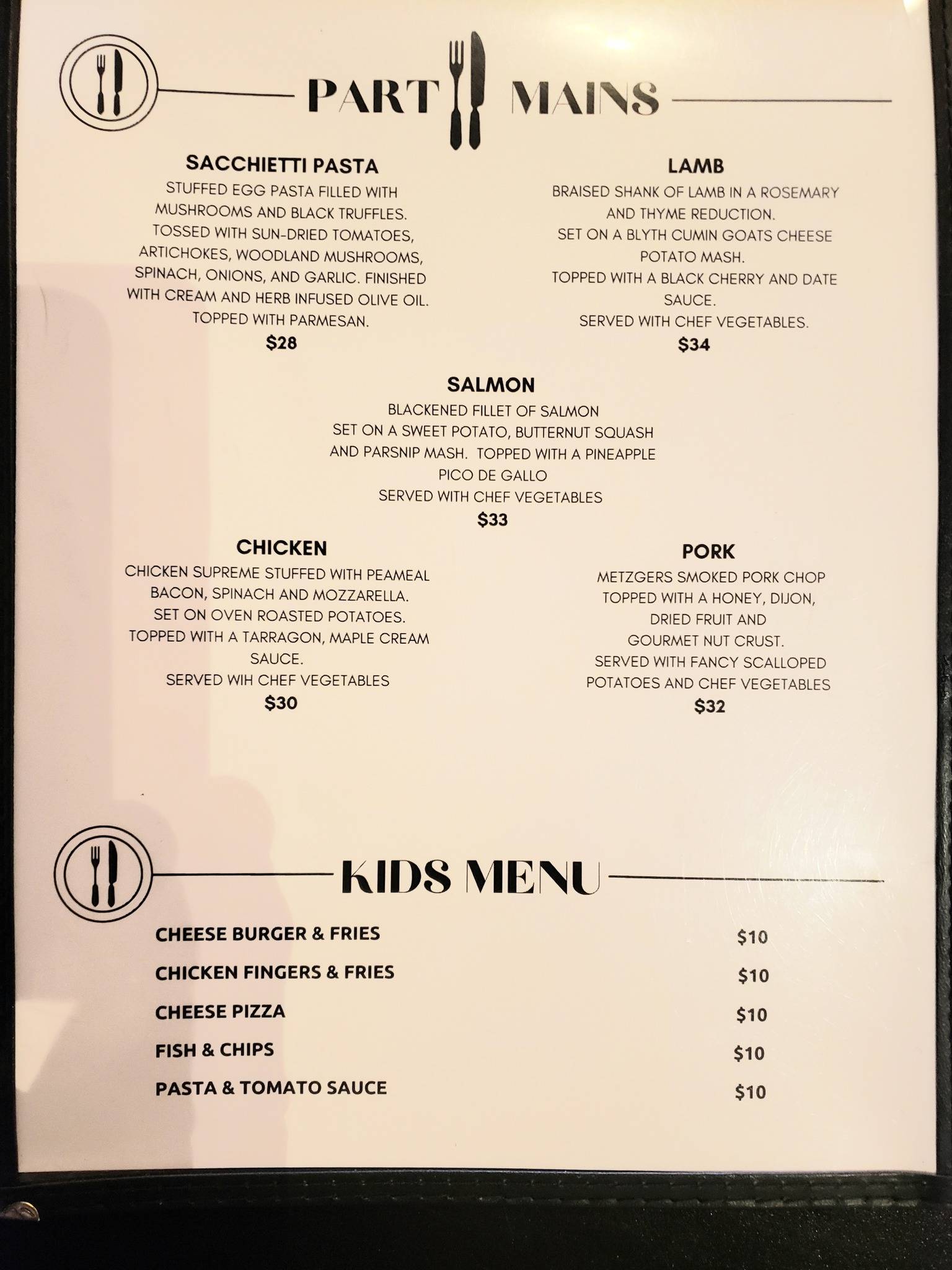 Part II Bistro меню