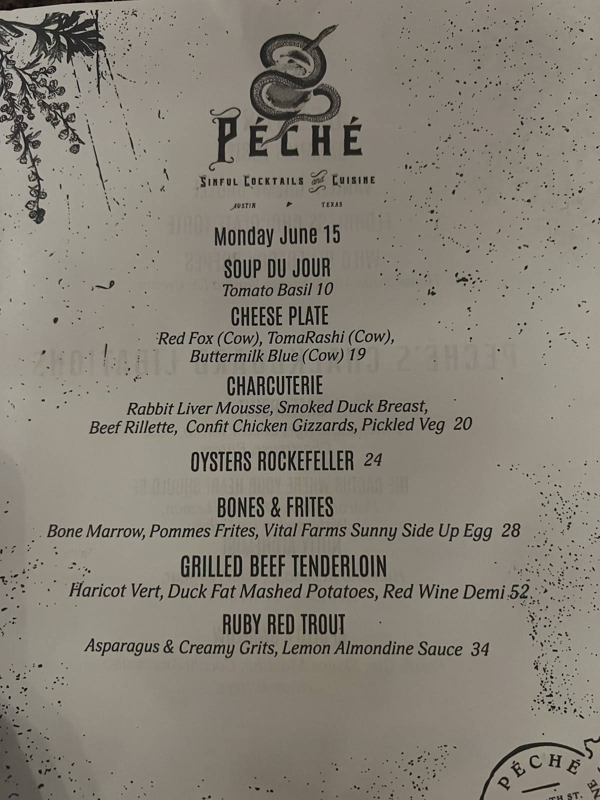 Péché меню