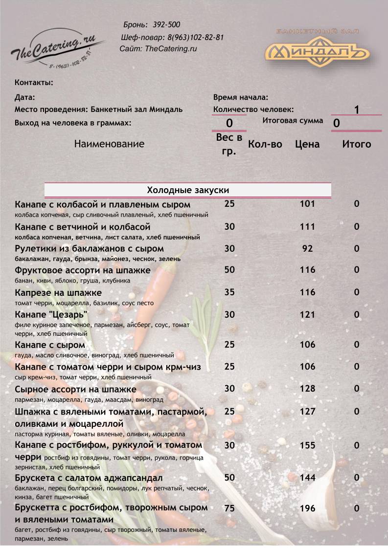 Миндаль меню
