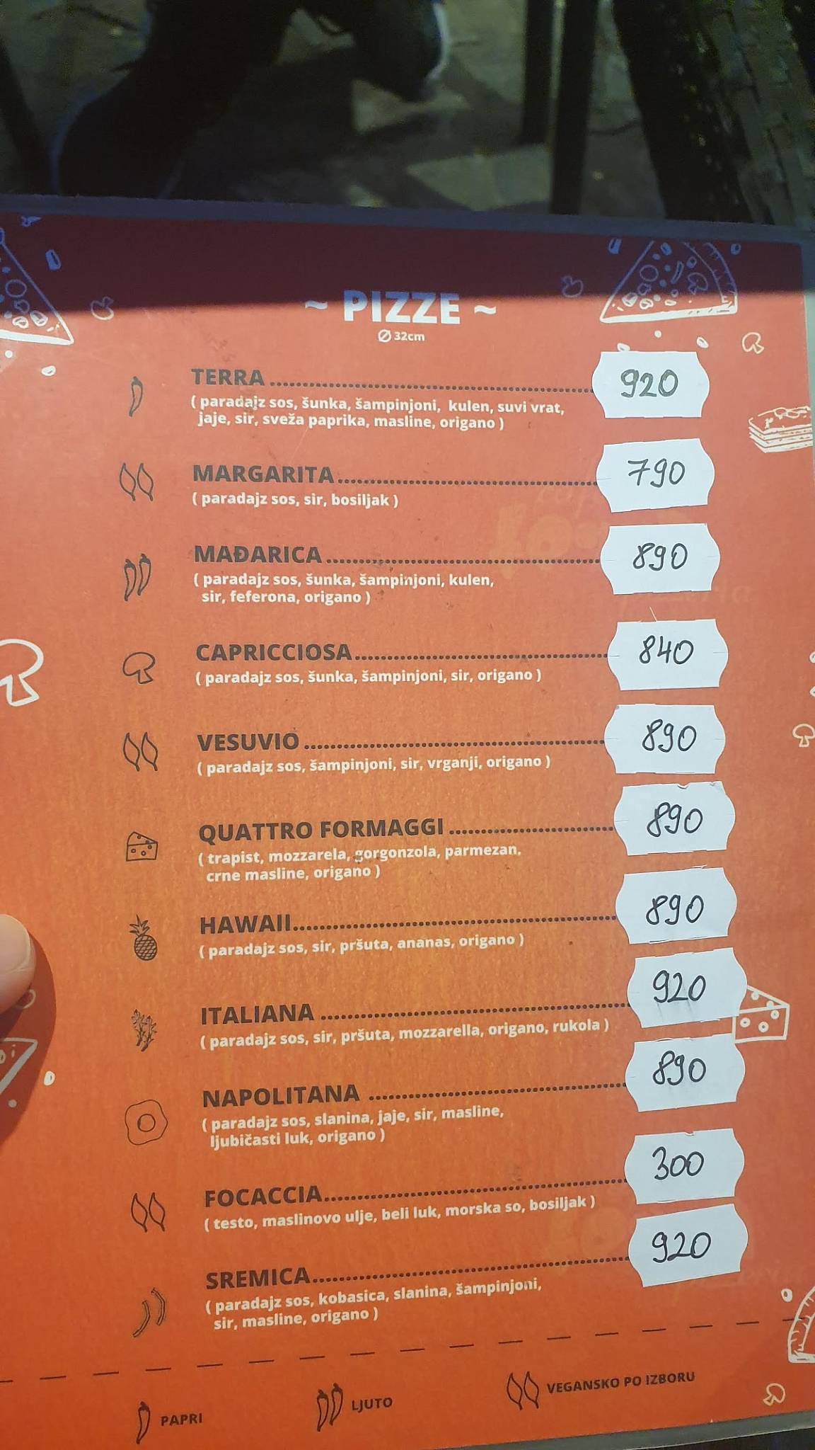 Picerija Terra меню