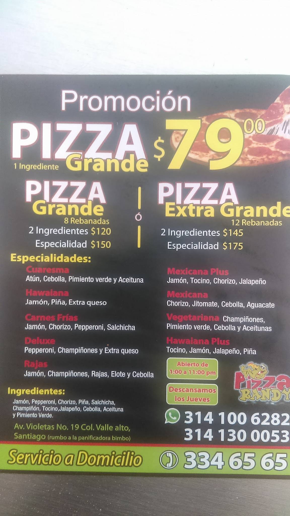Pizza Randy меню