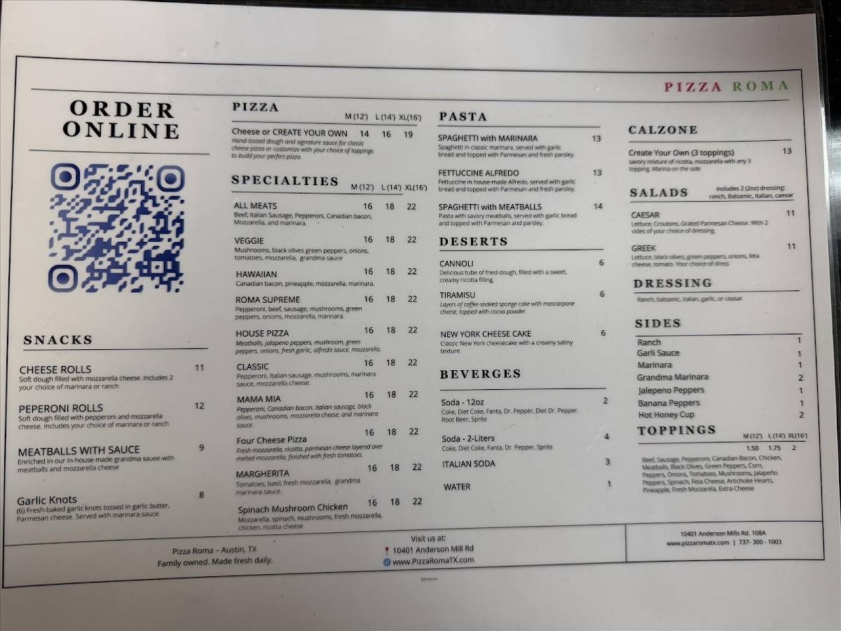 Pizza Roma меню