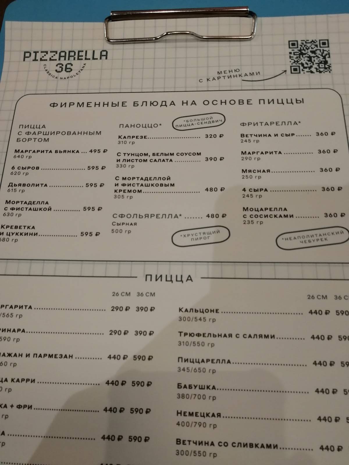 Пиццарелла 36 меню