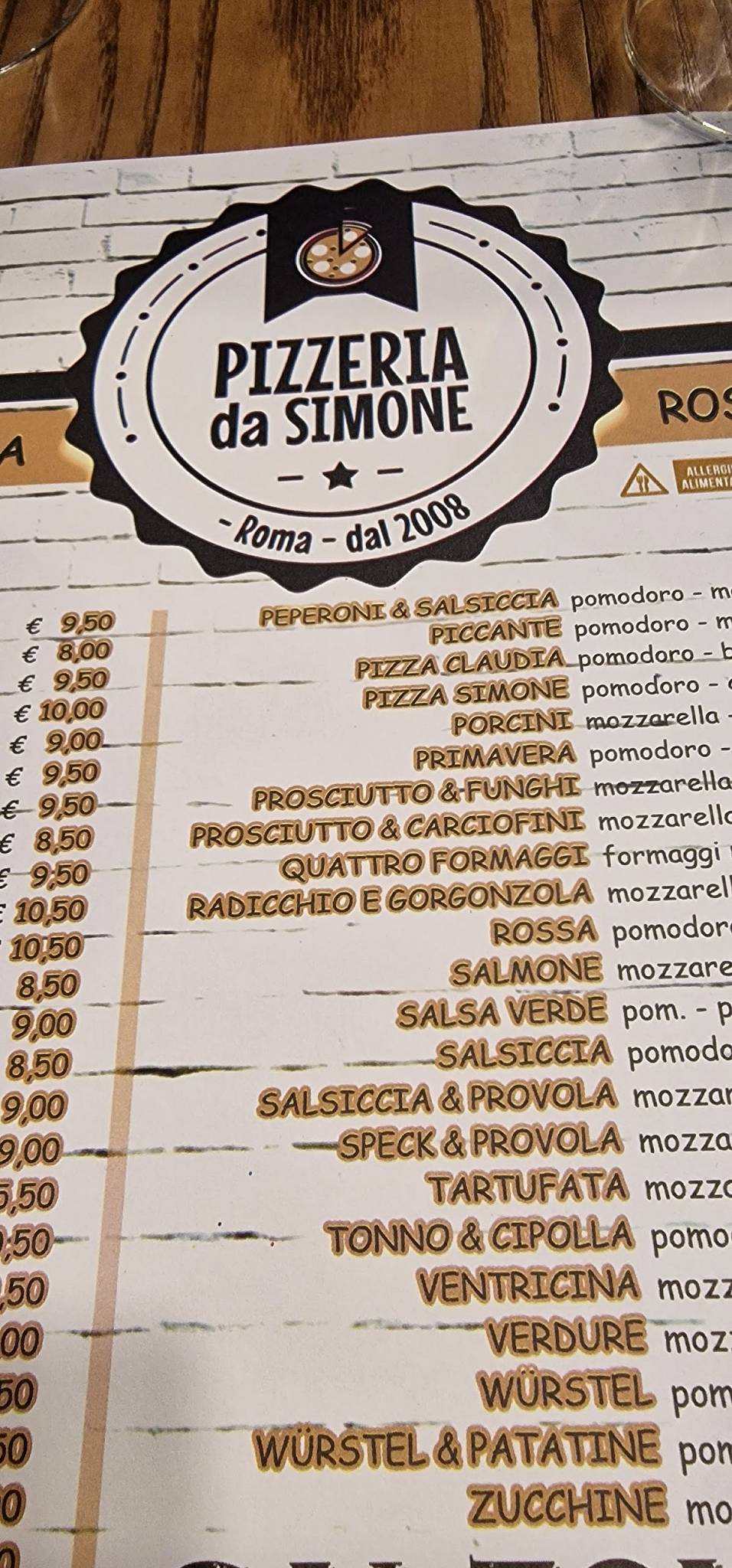 Pizzeria da Simone Ruga меню