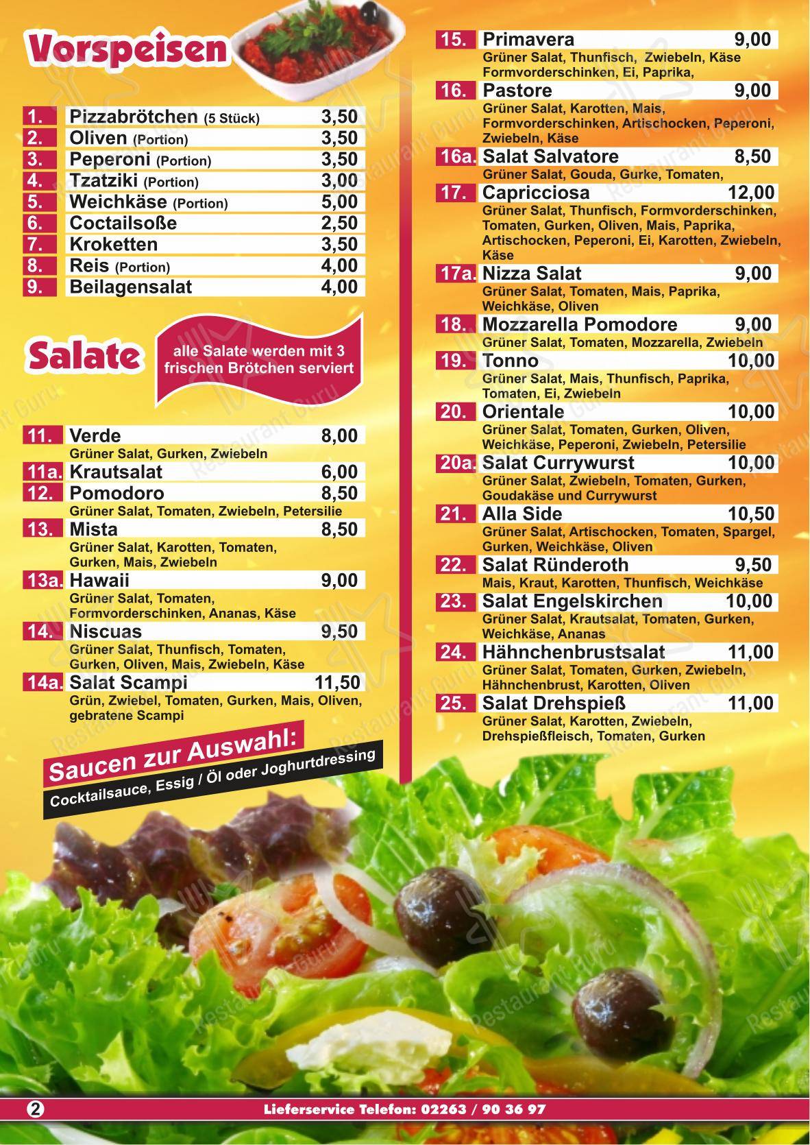 Меню пиццерии Pizzeria Milano Engelskirchen - Меню