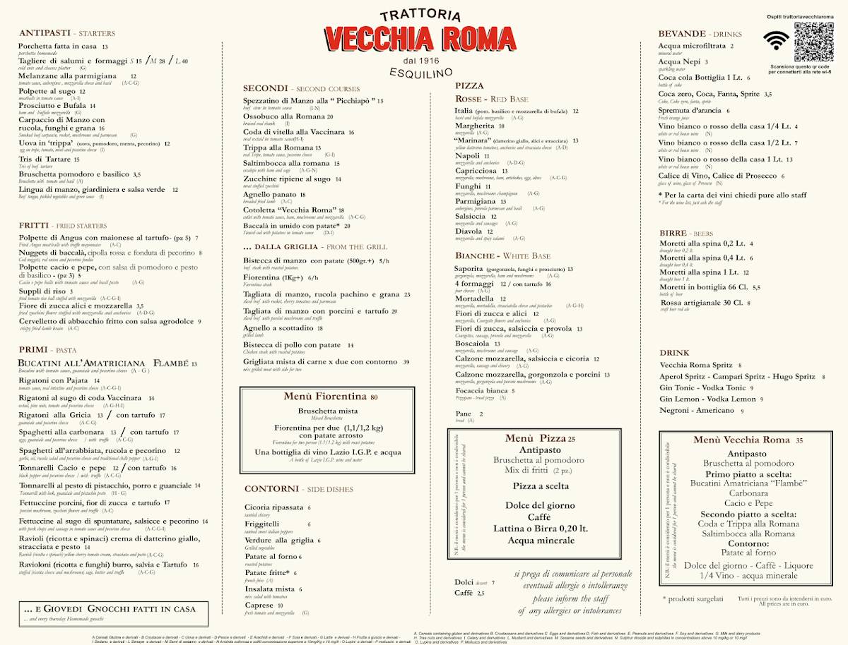 Trattoria Vecchia Roma меню