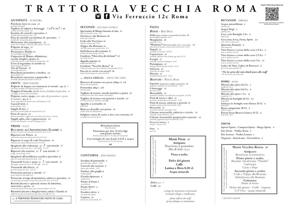 Trattoria Vecchia Roma меню