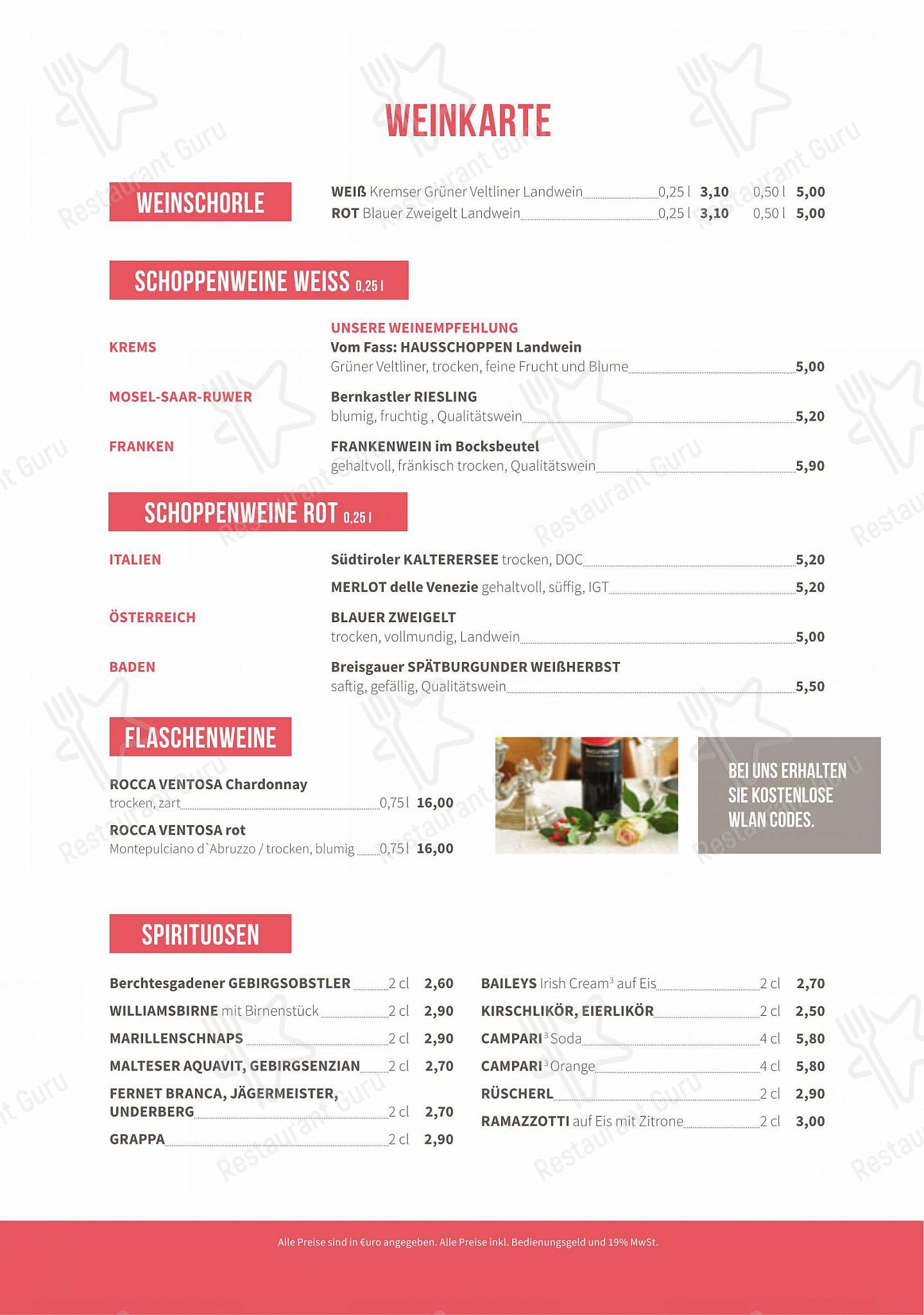 Меню ресторана Prinzregent